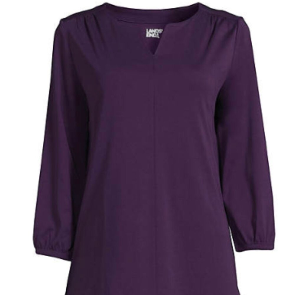 Women's Regular Supima Micro Modal Three Quarter Sleeve Split Neck Tunic